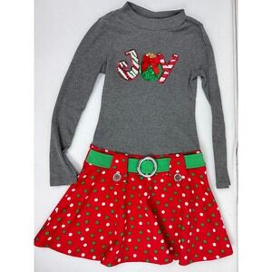 Pink Violet Girls Gray Long Sleeve Joy Christmas Dress Polka Dot Belted M 7-8